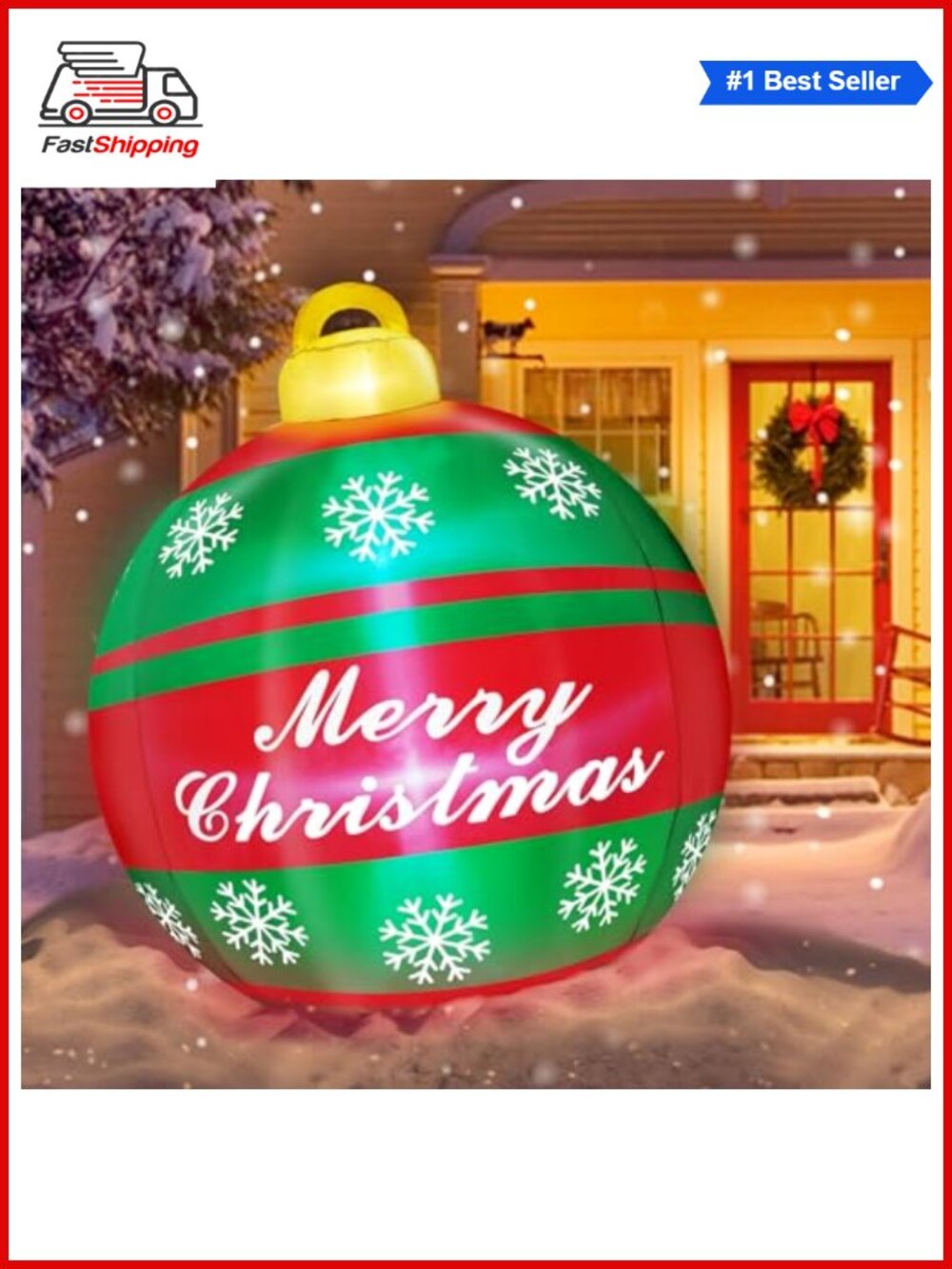 🎅 6 Ft Inflatable Christmas Ball Outdoor Decoration with LED Lights